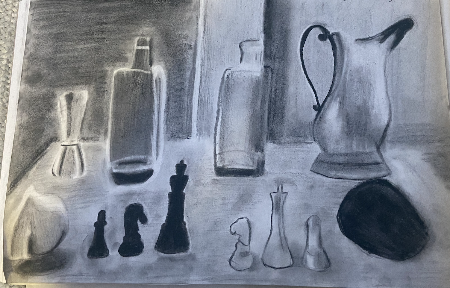 Value Still-Life with Charcoal (Low Key)