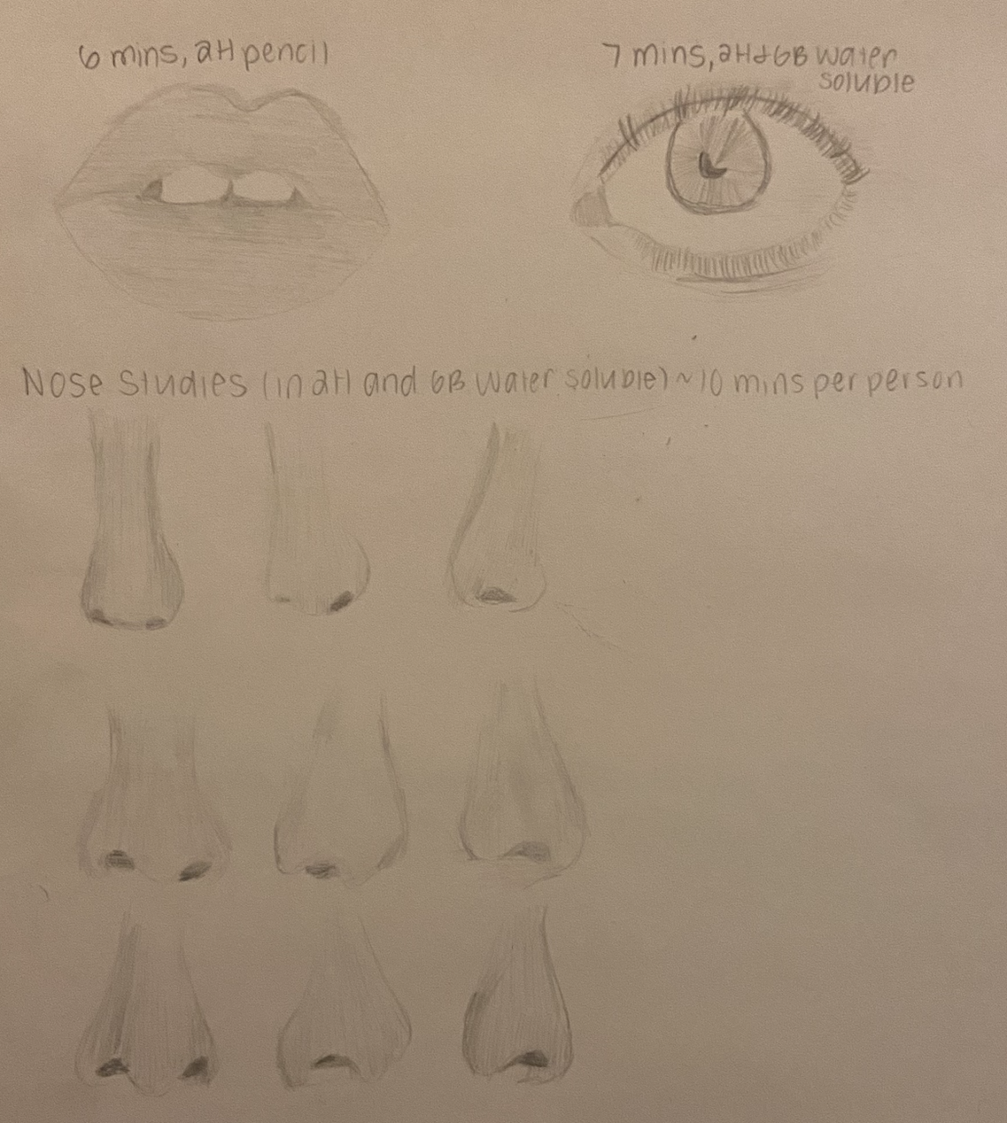 Mouth, Eye, and Nose Sketches